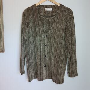 Alfred Dunner Vintage Metallic Gold Brown Twin Set Top Size 14 80s 90s Glam